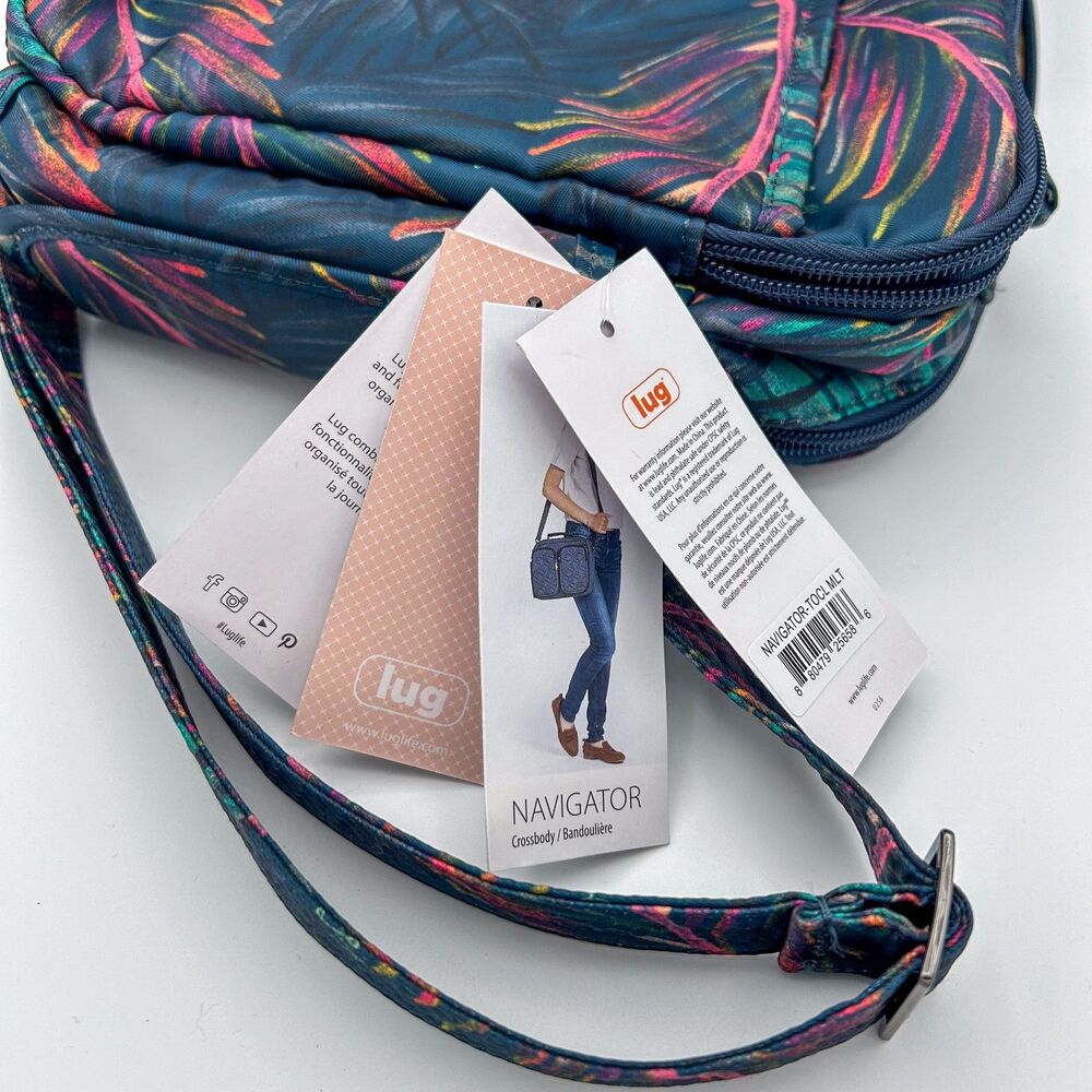 Lug Navigator Crossbody Bag NWT Tropical Leaf Blue Pink Quilted - Picture 5 of 9